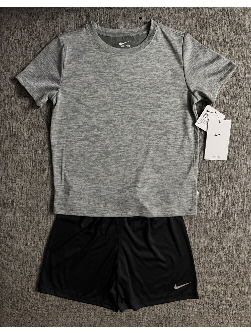 Nike Boys Size 6 Dri Fit Black/Gray T-Shirt & Shorts 2-PC Set 86N039-023 New